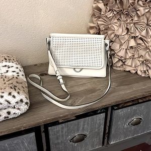 Vince Camuto White Perforated Pebbled Leather Small Crossbody Bag Purse